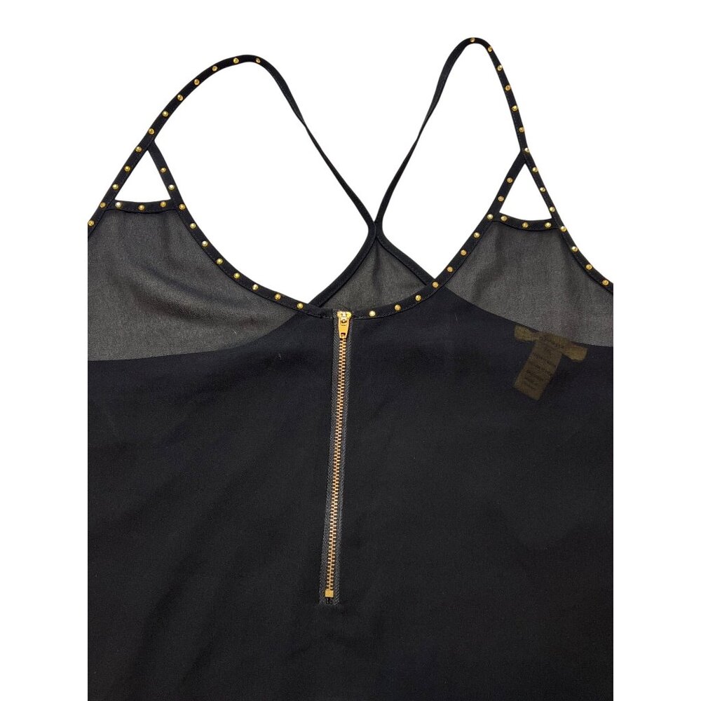 Finesse Black Sheer Studded Strappy Tank Zipper 2XL  Stylish Office Party Dressy - Picture 2 of 16